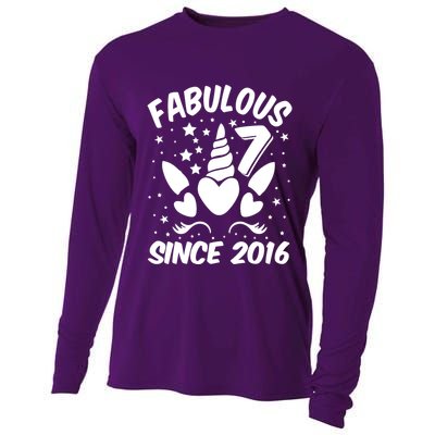 Fabulous 7 Since 2016 Unicorn Birthday Cooling Performance Long Sleeve Crew