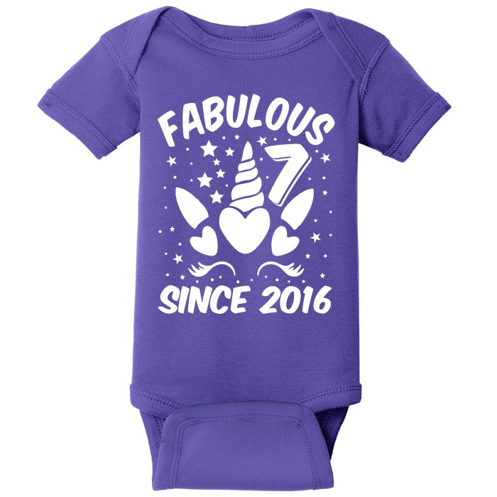 Fabulous 7 Since 2016 Unicorn Birthday Baby Bodysuit