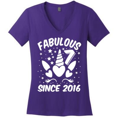 Fabulous 7 Since 2016 Unicorn Birthday Women's V-Neck T-Shirt