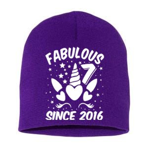 Fabulous 7 Since 2016 Unicorn Birthday Short Acrylic Beanie