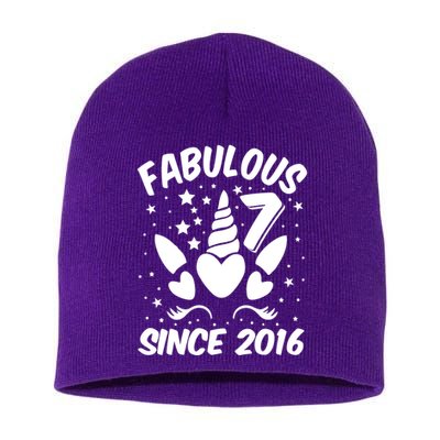 Fabulous 7 Since 2016 Unicorn Birthday Short Acrylic Beanie