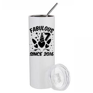 Fabulous 7 Since 2016 Unicorn Birthday Stainless Steel Tumbler