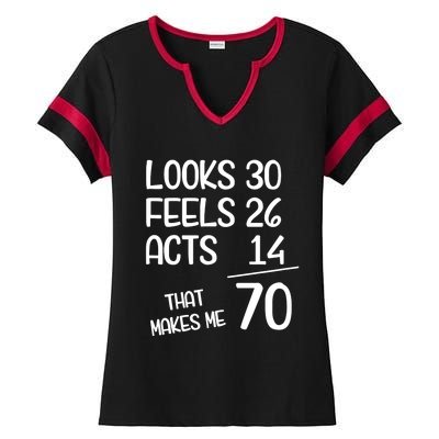 Funny 70 Year Old 70th Birthday Born In 1953 Ladies Halftime Notch Neck Tee