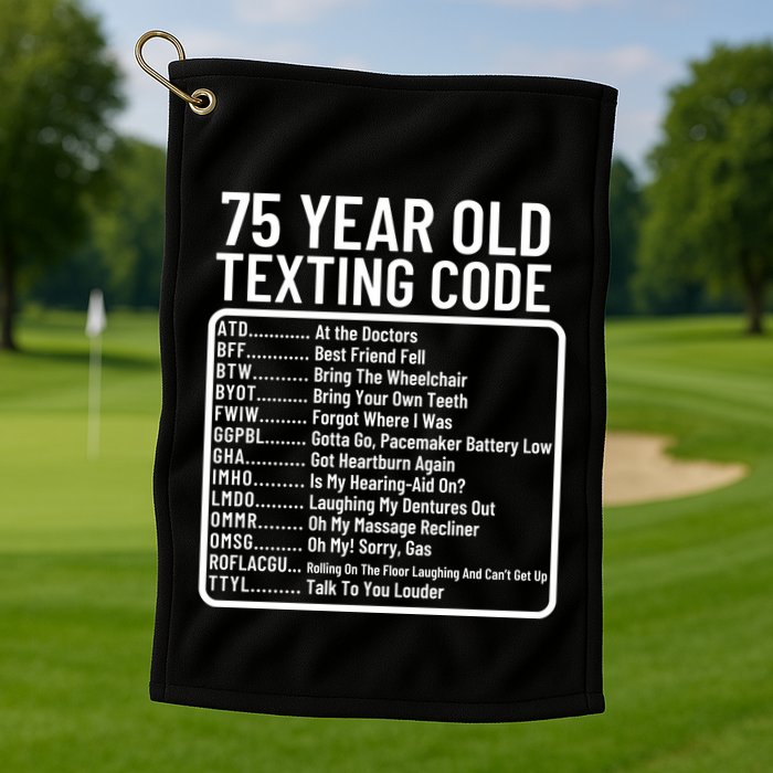 Funny 75 Year Old Texting Code Birthday Golf Towel