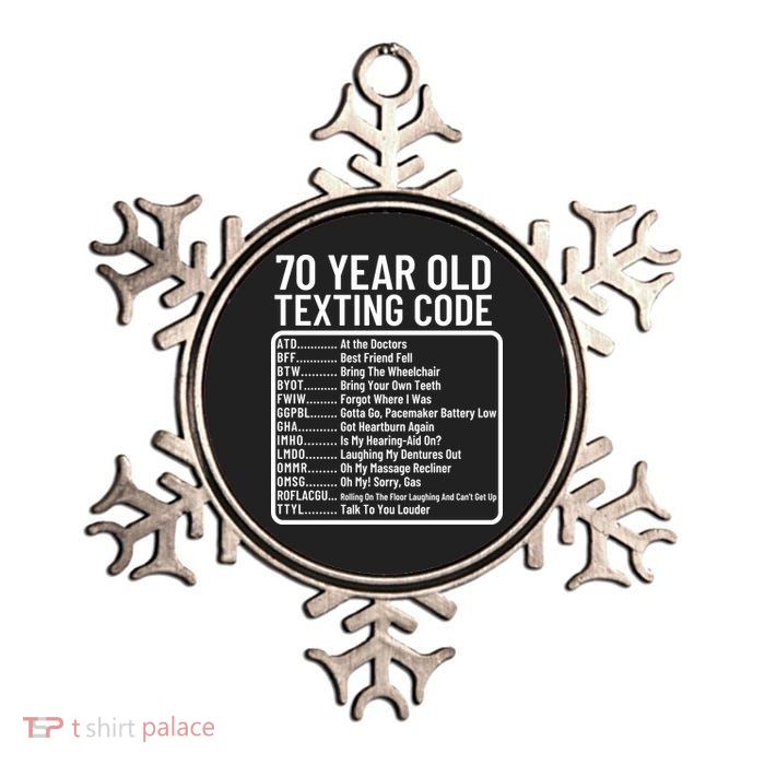 Funny 70 Year Old Texting Code Birthday Metallic Star Ornament
