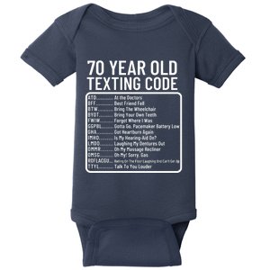 Funny 70 Year Old Texting Code Birthday Baby Bodysuit