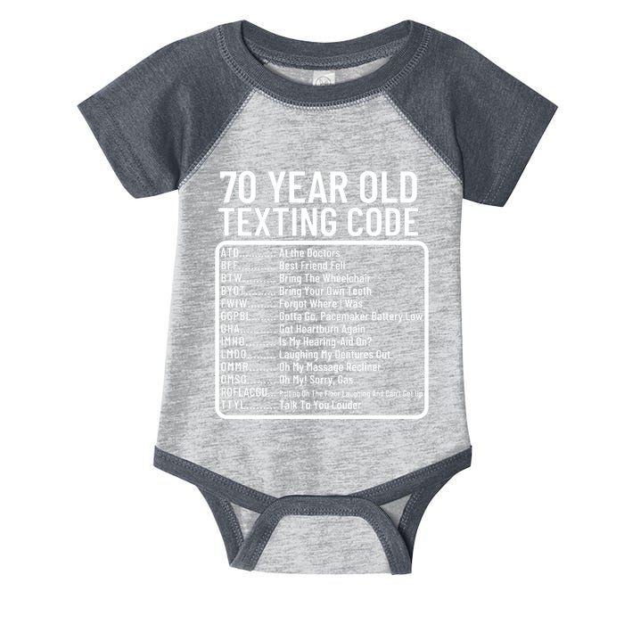 Funny 70 Year Old Texting Code Birthday Infant Baby Jersey Bodysuit