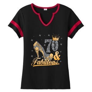 Funny 70 Years Old Joke Birthday Cute 70th Fabulous Crown Meaningful Gift Ladies Halftime Notch Neck Tee