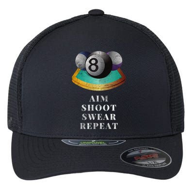 Funny 8 Ball Billiards Player Aim Shoot Swear Repeat Gift Flexfit Unipanel Trucker Cap