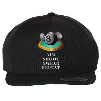 Funny 8 Ball Billiards Player Aim Shoot Swear Repeat Gift Wool Snapback Cap