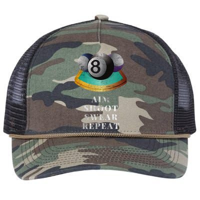 Funny 8 Ball Billiards Player Aim Shoot Swear Repeat Gift Retro Rope Trucker Hat Cap