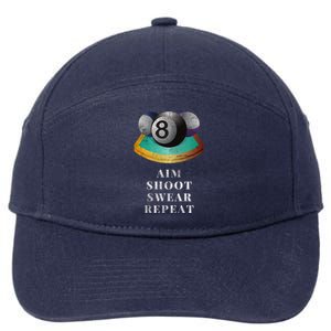 Funny 8 Ball Billiards Player Aim Shoot Swear Repeat Gift 7-Panel Snapback Hat