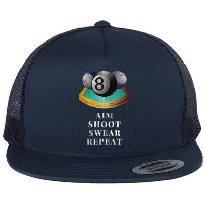 Funny 8 Ball Billiards Player Aim Shoot Swear Repeat Gift Flat Bill Trucker Hat