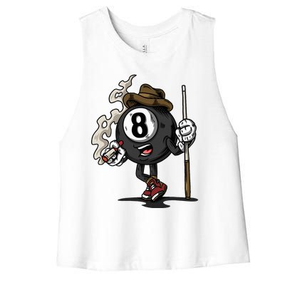 Funny 8 Ball Billiard Pool Player Eight Ball Billiards Women's Racerback Cropped Tank