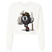 Funny 8 Ball Billiard Pool Player Eight Ball Billiards Cropped Pullover Crew