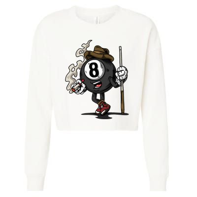 Funny 8 Ball Billiard Pool Player Eight Ball Billiards Cropped Pullover Crew