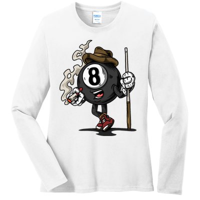 Funny 8 Ball Billiard Pool Player Eight Ball Billiards Ladies Long Sleeve Shirt