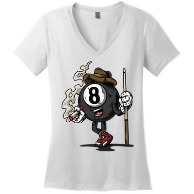 Funny 8 Ball Billiard Pool Player Eight Ball Billiards Women's V-Neck T-Shirt