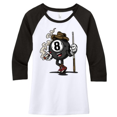 Funny 8 Ball Billiard Pool Player Eight Ball Billiards Women's Tri-Blend 3/4-Sleeve Raglan Shirt