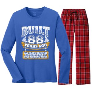 Funny 88th Birthday Gift BDay Gift Saying Age 88 Year Joke Women's Long Sleeve Flannel Pajama Set 