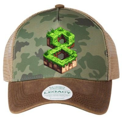 Fun 8th Birthday Number 8 Video Gamer Pixel Themed Bday Boy Legacy Tie Dye Trucker Hat
