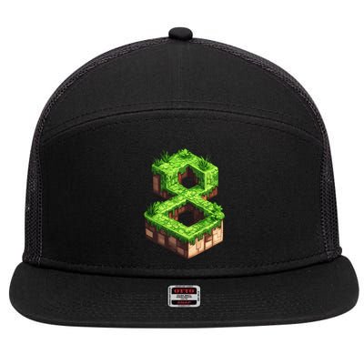 Fun 8th Birthday Number 8 Video Gamer Pixel Themed Bday Boy 7 Panel Mesh Trucker Snapback Hat