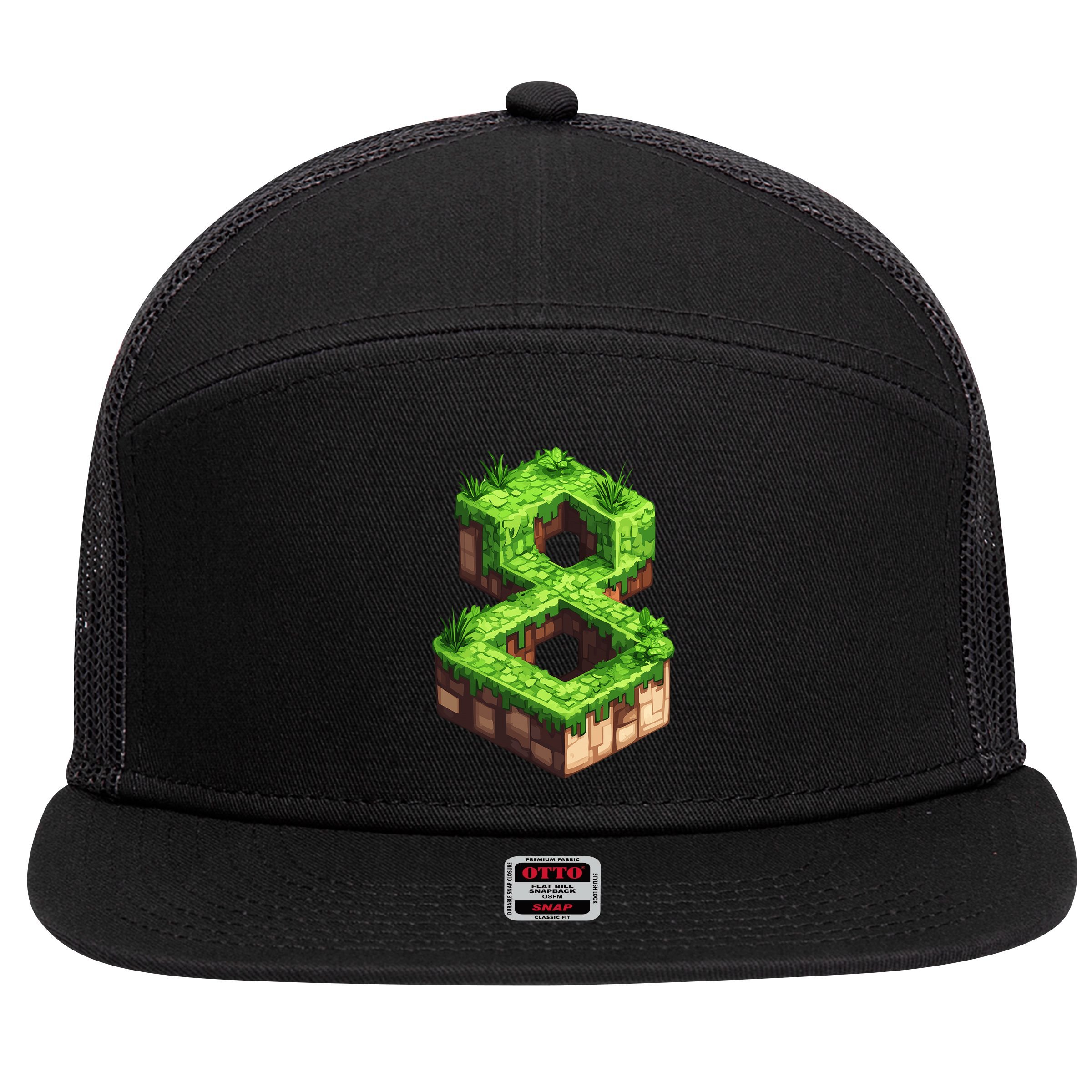 Fun 8th Birthday Number 8 Video Gamer Pixel Themed Bday Boy 7 Panel Mesh Trucker Snapback Hat