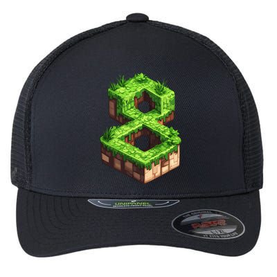 Fun 8th Birthday Number 8 Video Gamer Pixel Themed Bday Boy Flexfit Unipanel Trucker Cap