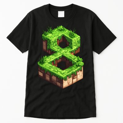 Fun 8th Birthday Number 8 Video Gamer Pixel Themed Bday Boy Tall T-Shirt