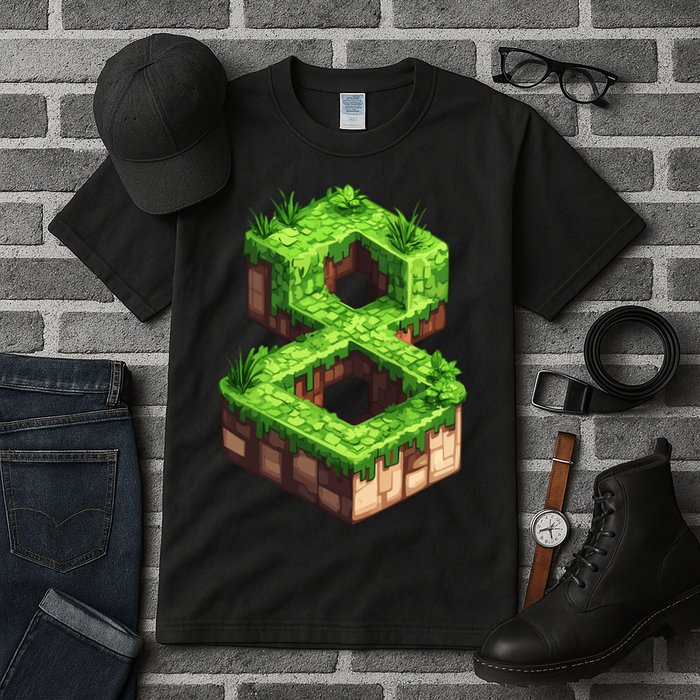 Fun 8th Birthday Number 8 Video Gamer Pixel Themed Bday Boy Tall T-Shirt