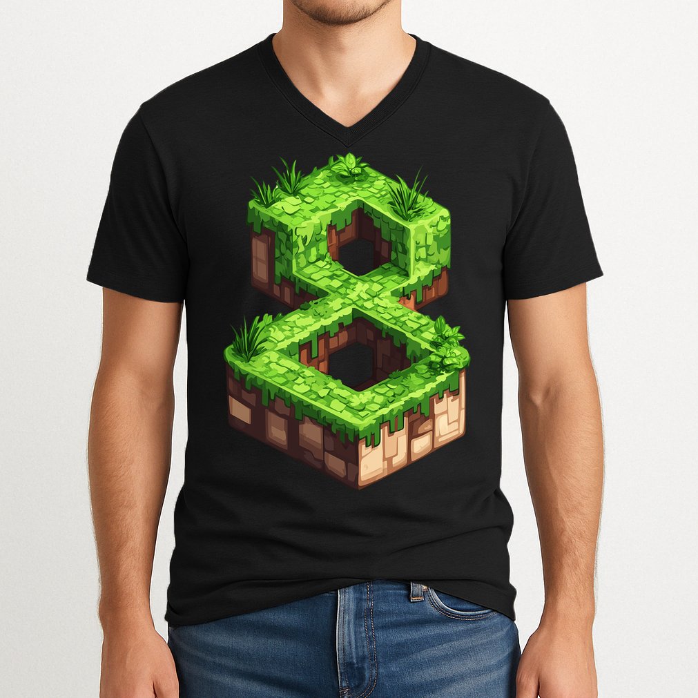 Fun 8th Birthday Number 8 Video Gamer Pixel Themed Bday Boy V-Neck T-Shirt