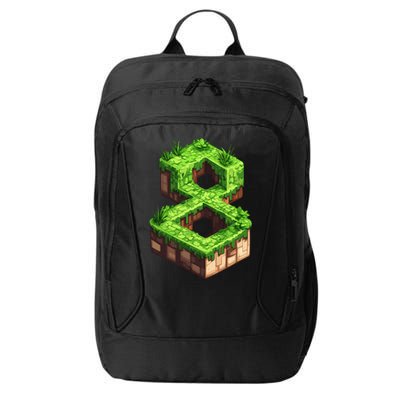 Fun 8th Birthday Number 8 Video Gamer Pixel Themed Bday Boy City Backpack