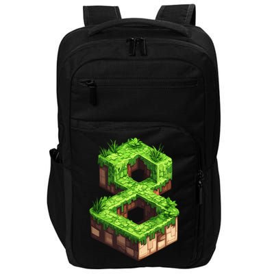 Fun 8th Birthday Number 8 Video Gamer Pixel Themed Bday Boy Impact Tech Backpack