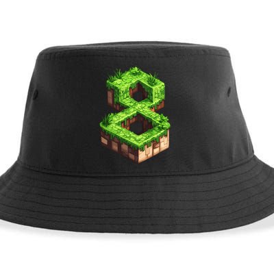 Fun 8th Birthday Number 8 Video Gamer Pixel Themed Bday Boy Sustainable Bucket Hat