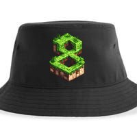 Fun 8th Birthday Number 8 Video Gamer Pixel Themed Bday Boy Sustainable Bucket Hat