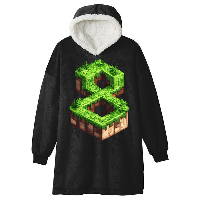 Fun 8th Birthday Number 8 Video Gamer Pixel Themed Bday Boy Hooded Wearable Blanket