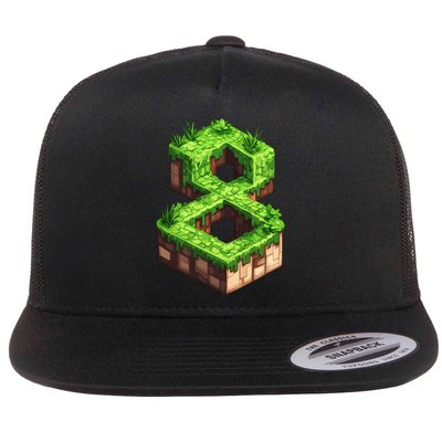 Fun 8th Birthday Number 8 Video Gamer Pixel Themed Bday Boy Flatbill Hat