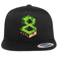 Fun 8th Birthday Number 8 Video Gamer Pixel Themed Bday Boy Flat Bill Trucker Hat