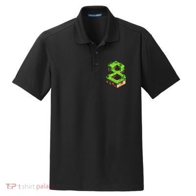 Fun 8th Birthday Number 8 Video Gamer Pixel Themed Bday Boy Dry Zone Grid Polo
