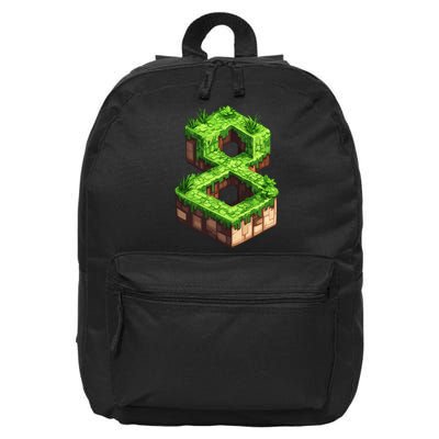 Fun 8th Birthday Number 8 Video Gamer Pixel Themed Bday Boy 16 in Basic Backpack