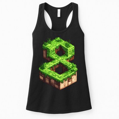 Fun 8th Birthday Number 8 Video Gamer Pixel Themed Bday Boy Womens Tank Top