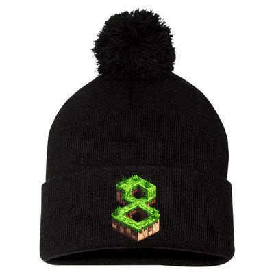 Fun 8th Birthday Number 8 Video Gamer Pixel Themed Bday Boy Pom Pom 12in Knit Beanie