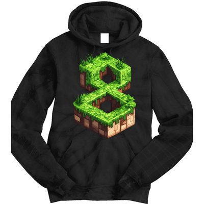 Fun 8th Birthday Number 8 Video Gamer Pixel Themed Bday Boy Tie Dye Hoodie