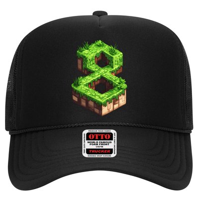 Fun 8th Birthday Number 8 Video Gamer Pixel Themed Bday Boy Trucker Hat