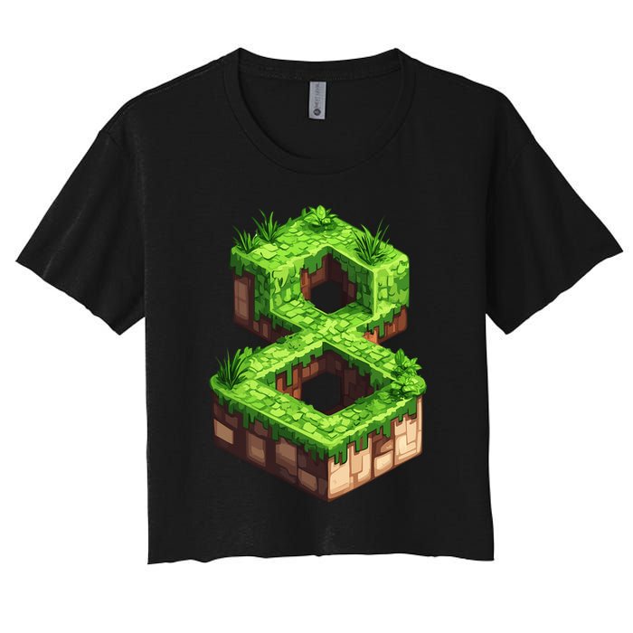 Fun 8th Birthday Number 8 Video Gamer Pixel Themed Bday Boy Crop Top