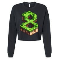Fun 8th Birthday Number 8 Video Gamer Pixel Themed Bday Boy Cropped Pullover Crew