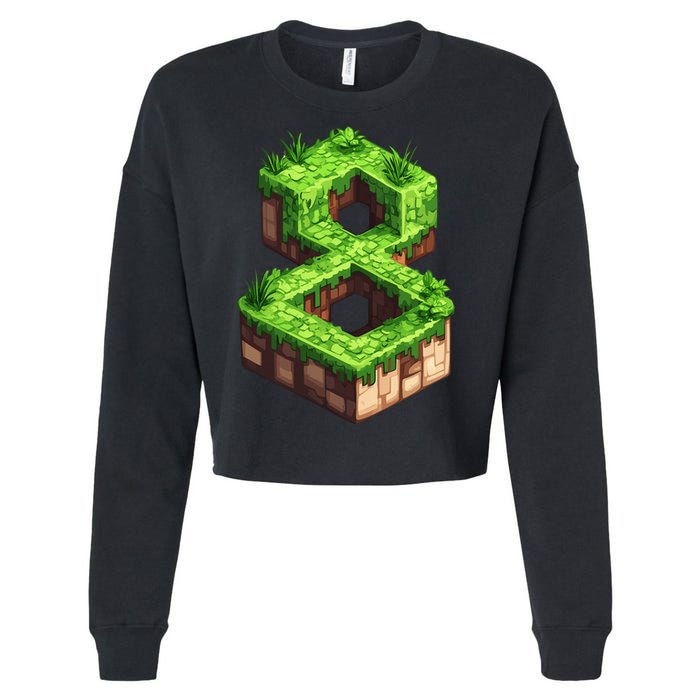 Fun 8th Birthday Number 8 Video Gamer Pixel Themed Bday Boy Cropped Pullover Crew