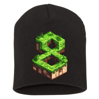 Fun 8th Birthday Number 8 Video Gamer Pixel Themed Bday Boy Short Acrylic Beanie