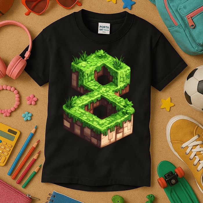 Fun 8th Birthday Number 8 Video Gamer Pixel Themed Bday Boy Kids T-Shirt