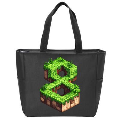 Fun 8th Birthday Number 8 Video Gamer Pixel Themed Bday Boy Zip Tote Bag